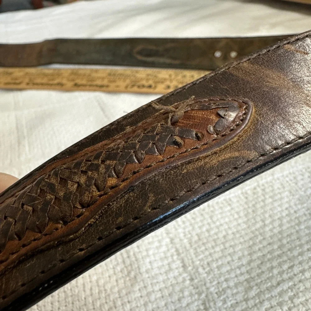 VTG Resistol‎ Brown Leather Western Woven Concho Belt 38 95 Cowboy Boho Rugged